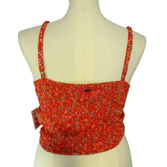 NWT O'Neill Kiko Ditsy Floral Ruched Crop Red Viscose Tank XL $45 MSRP - Picture 5 of 11